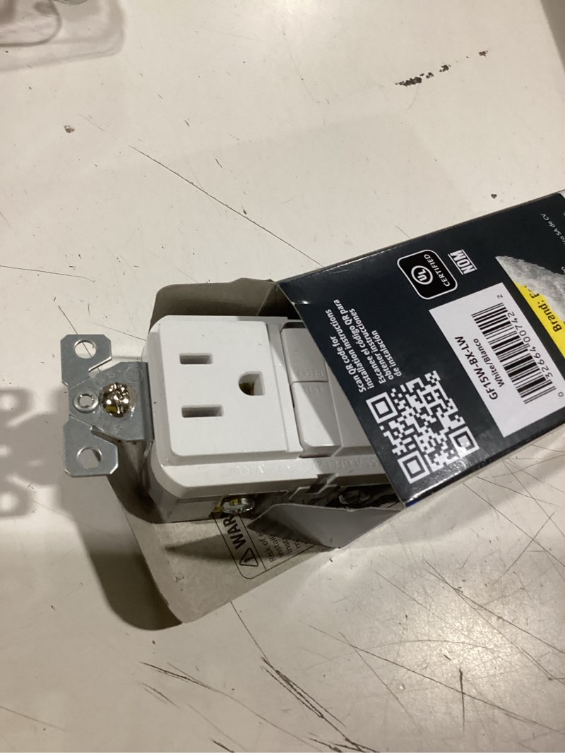 Condition photo showing As Is for eaton 15-amp 125-volt gfci residential decorator outlet, white