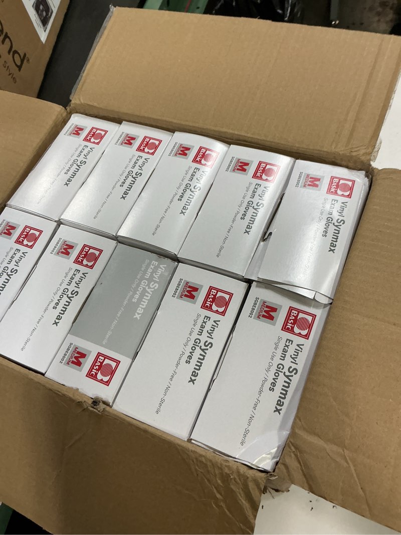 Condition photo showing New/Like New for intco basic disposable medical synmax vinyl exam gloves- 4 mil safty glove 1000 pcs - latex-free & powder-free - sgbe 8002, medium (case of 1000, black) medium 1000