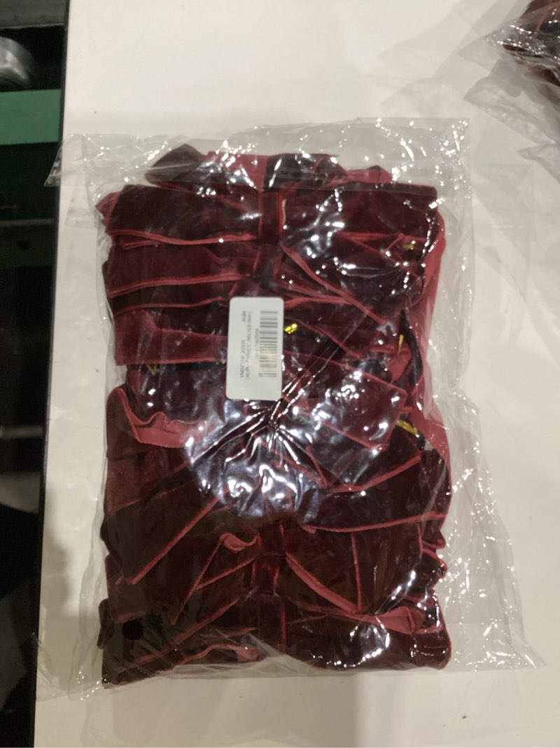 Condition photo showing item condition for 16 Pcs Burgundy Velvet Christmas Tree Bows Decor, Vintage Wreath Bow for Christmas Garland, Gift Wrapping, Xmas Tree, 5 * 10 inch 16 PCS Burgundy-Large Size