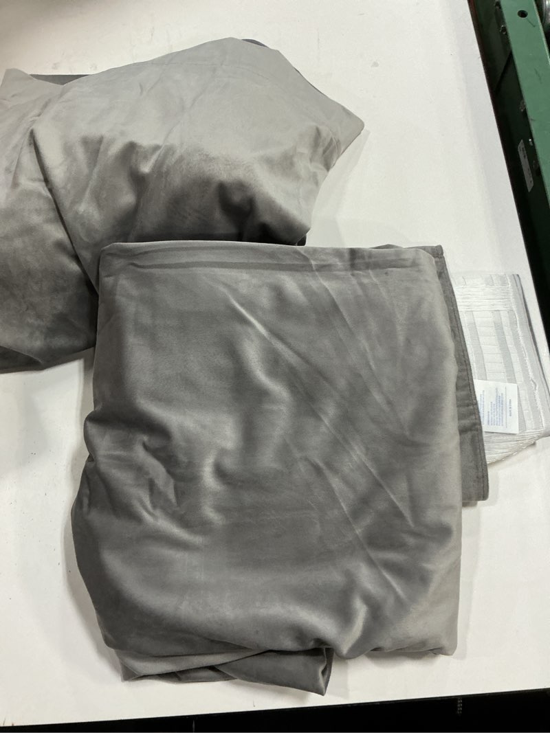 Condition photo showing As Is for (unknown size )miulee grey blackout velvet curtains drapes inch long  bedroom | luxurious bedroom living room decor, room darkening, thermal insulated, rod pocket design, super soft fabric 52\"w x 84\"l (pack of 2) charcoal grey