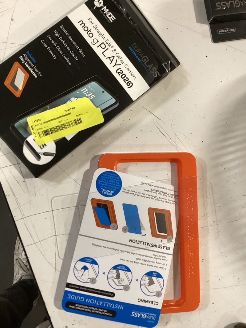 Condition photo showing As Is for duraglass tempered glass screen protector with quick installation tray for motorola moto g play (2026)