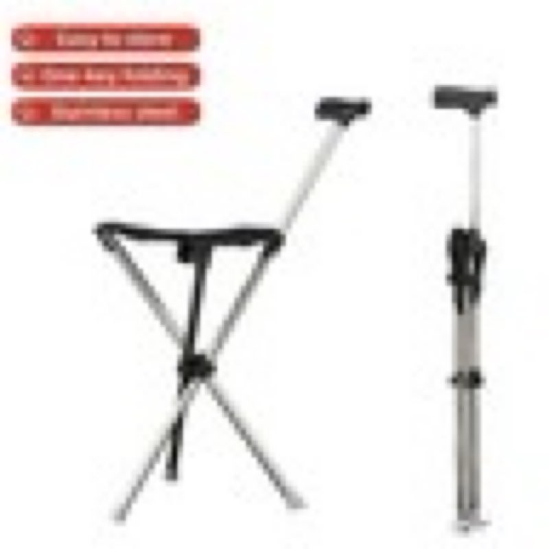 Folding Walking Cane with Tripod Chair Seat Stool Heavy Duty Adjustable Portable