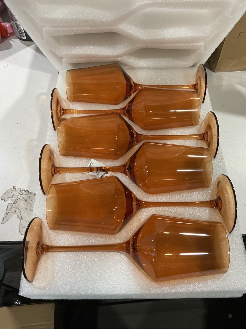 Condition photo showing Good Condition for orange wine glasses set of 6-15 oz, unfading color, hand-blown colored wine glasses - orange kitchen accessories, gifts for wine lovers, wedding, engagement, mother's day gifts