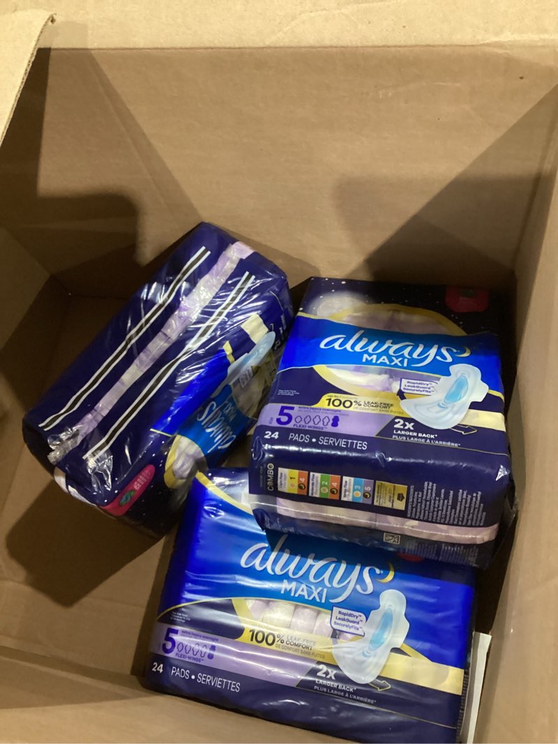 Condition photo showing As Is for Always Maxi Overnight Pads with Wings, Size 5, Extra Heavy Overnight, Unscented, 72 Count Size 5 72.0