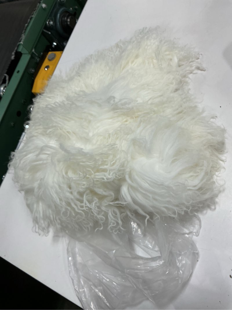 Condition photo showing As Is for luxe mongolian lamb pillow cover, 20x20, ivory