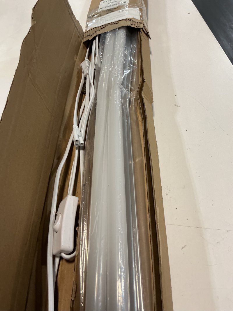Condition photo showing As Is for 4ft led shop lights (2 pack), 2000lm 6500k super bright white t5 commercial lights, 20w linkable utility integrated single fixture for gym/garage/ceiling/under cabinet, plug & play 6500k super bright white pack of 2