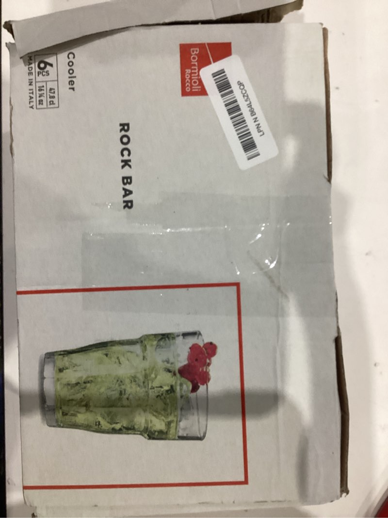 Condition photo showing New/Like New for Bormioli Rocco Rock Bar 16.25 oz. Cooler Stackable Tempered Beverage Glasses for Cold Drinks, Water, and Cocktails, Set of 6, Clear 16.3 Ounces beverage glass