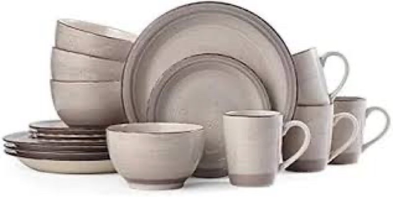 pfaltzgraff sadie 16-piece cream dinnerware set, service for 4, durable stoneware plates and bowls w