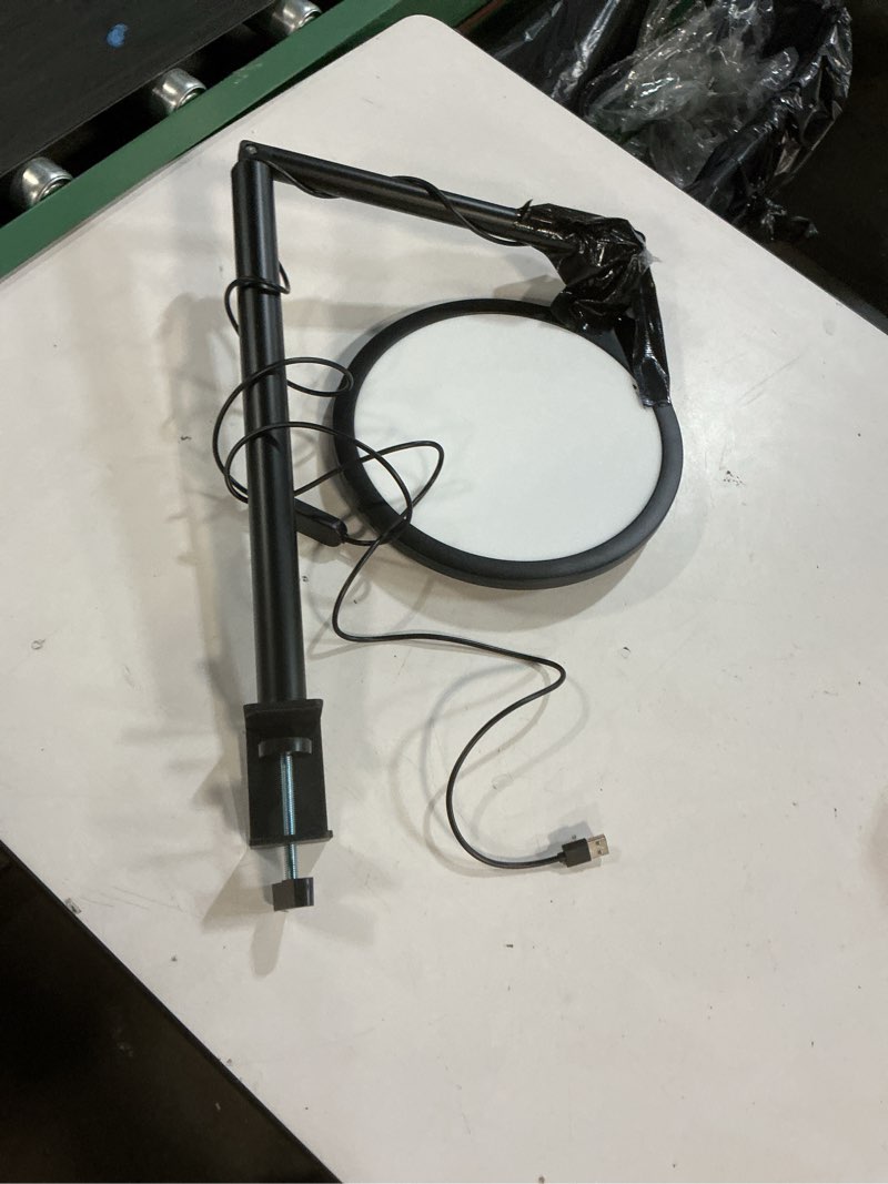 Condition photo showing As Is for weilisi 10.2" desk ring light with stand, 360° rotate desk lamps for home office with c-clamp, flexible height desk light, adjust arm ring light for desk, podcast, gaming, recording, zoom lighting