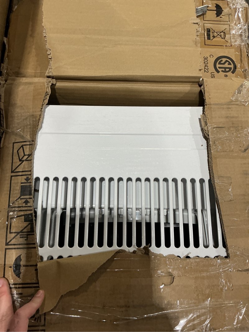 Condition photo showing As Is for whirlpool 18,000 btu window air conditioner with dehumidifier, 230v, window ac for large rooms up to 1000 sq. ft., bedroom, living room, apartment, with remote, 3 speeds, and 24h timer, white 18,000 btu cool only 230v bright white