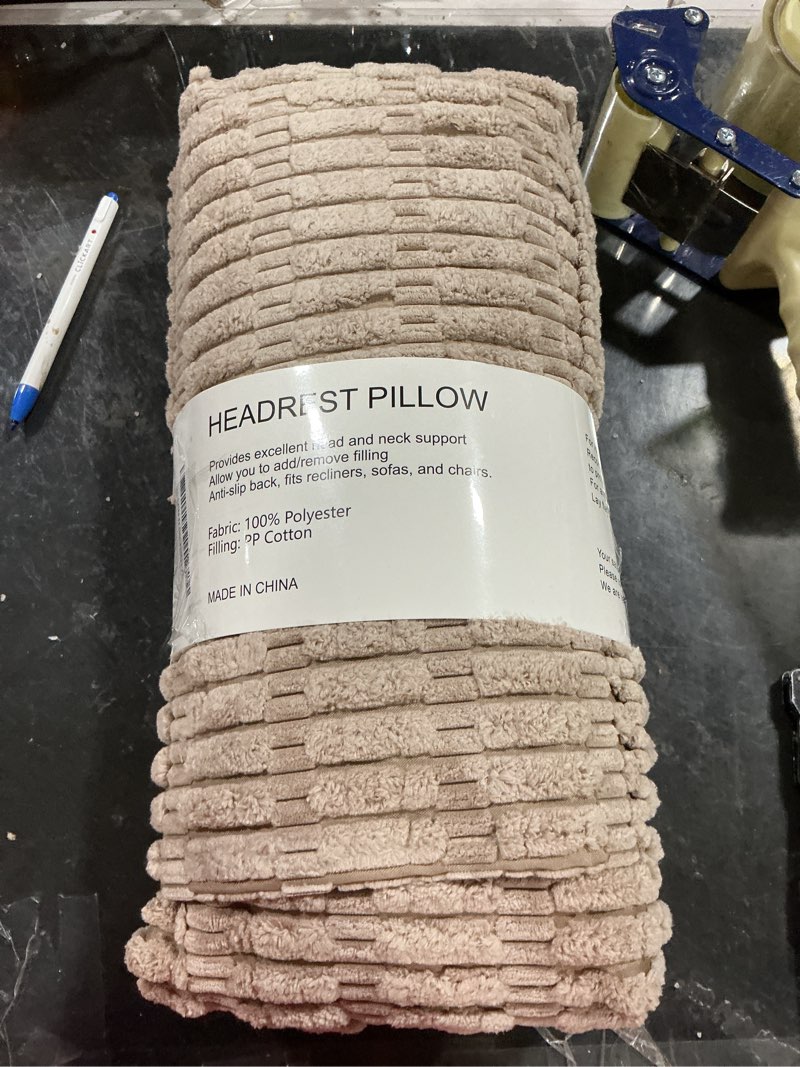 Condition photo showing Good Condition for recliner pillow soft corduroy neck pillow for recliner, adjustable recliner headrest pillow with weighted back flap non-slip head pillow for recliner, couch, chair, sofa light brown