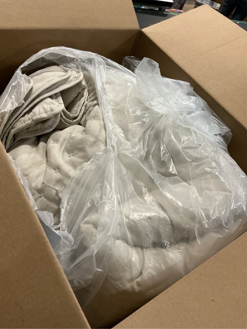 Condition photo showing As Is for WDCOZY Beige Queen Size Quilts Bedding Sets with 2 Pillow Shams, Neutral Lightweight Soft Bedspread Coverlet, Quilted Blanket Thin Comforter Bed Cover for All Season, 3 Pieces, 90x90 inches Wheat Queen