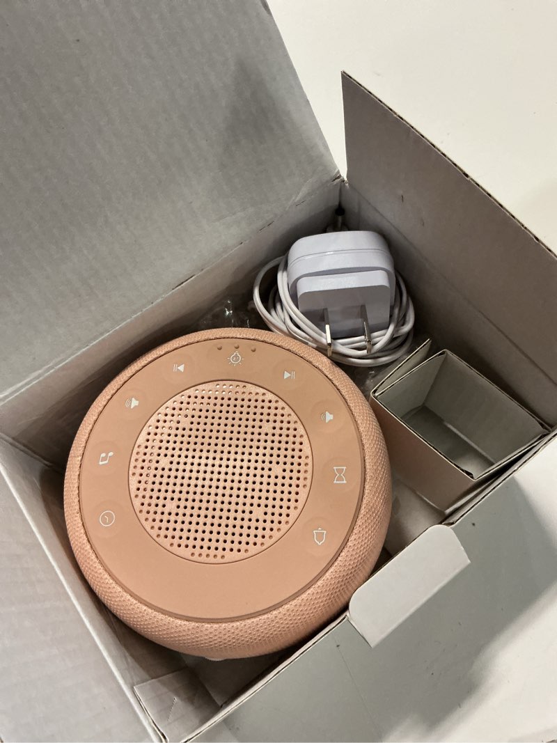 Condition photo showing Good Condition for buffbee sound machine & alarm clock 2-in-1, 0-100% clock face brightness, bottom colored light, sleep timer, precise 30-level volume white noise machine, digital alarm clocks for bedrooms - peach sand standard (plug-in)