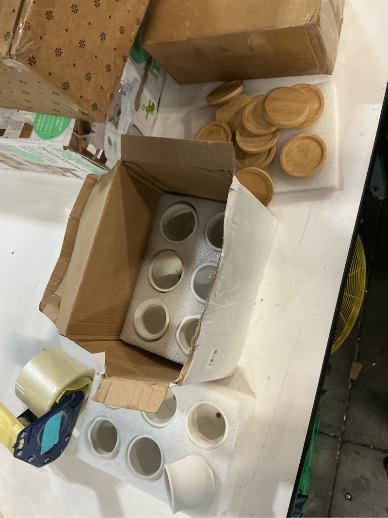 Condition photo showing New/Like New for remerry 12 pcs 2.5 inch mini succulent pots with bamboo tray white ceramic pots color your own diy small planters containers for flower cactus with drainage hole for plant lover 2.5 inch 12