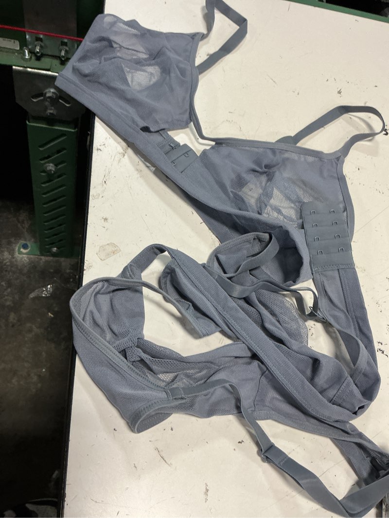 Condition photo showing As Is for belgian mesh sheer cutout bralette (2-pack), l, slate