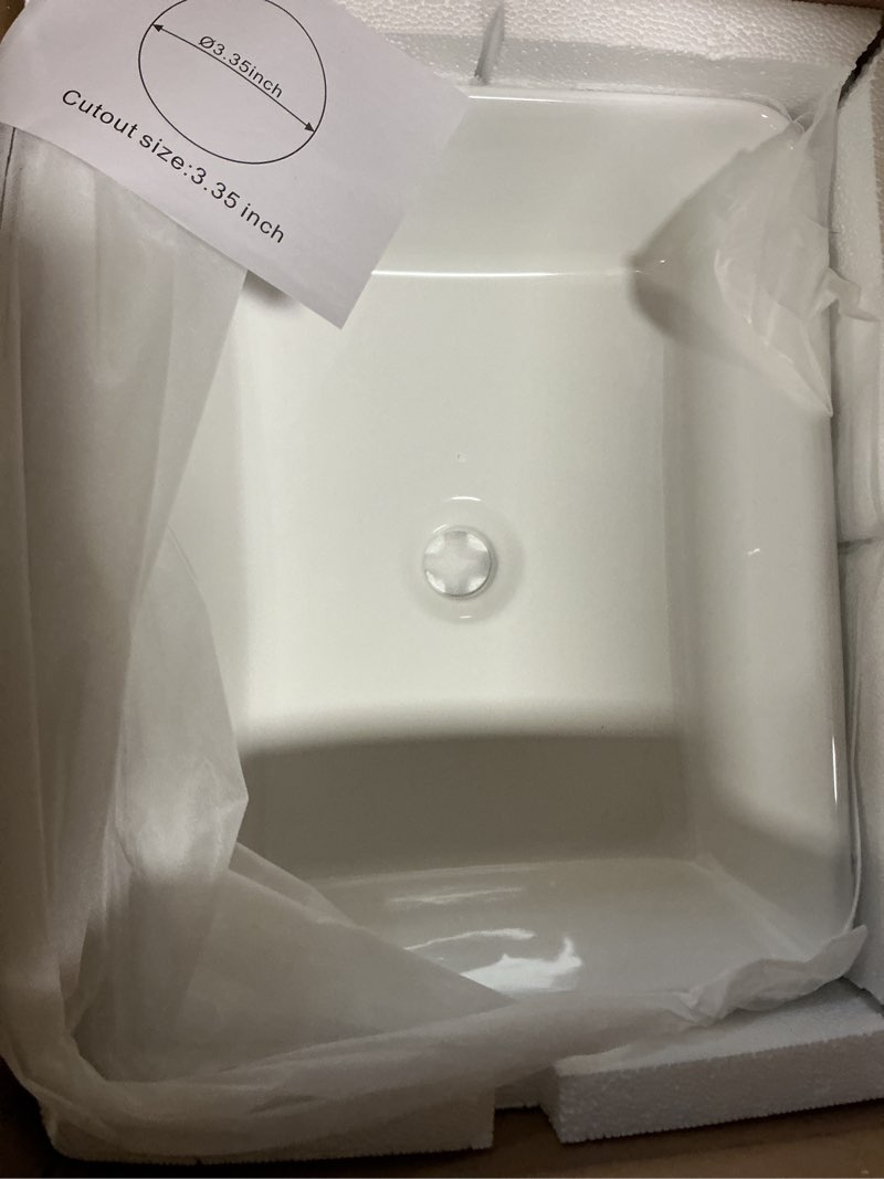 Condition photo showing Good Condition for Lordear Vessel Sink Rectangle 19 Inch Bathroom Sink,Rectangular Modern Above Counter Bathroom Sinks White 19x15 Inch Porcelain Ceramic Vessel Vanity Sink Art Basin 19"x15" A - White
