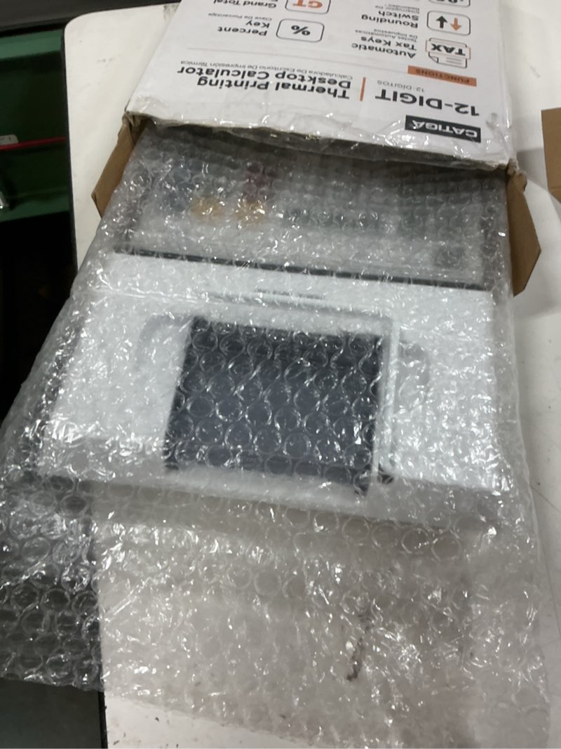 Condition photo showing Good Condition for catiga 12 digit thermal printing calculator with tape print out, ink-free adding machine, 5x faster quite at 8.0 lps, extra large fluorescent display, tax calculation with clock and calendar, sp-2401 thermal white