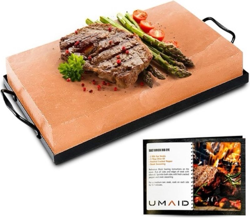 UMAID 12x8in 10lb Natural Himalayan Salt Block Serving/Cooking with Metal Stand