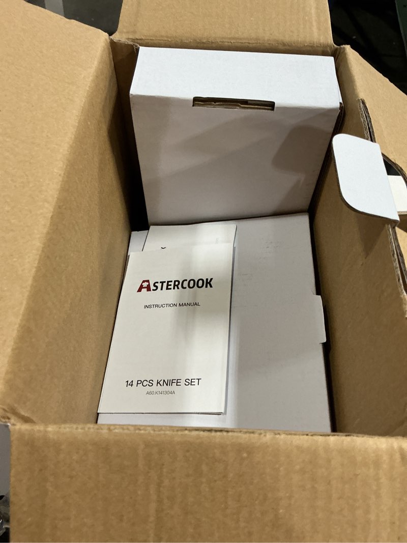 Condition photo showing New/Like New for Knife Set,Astercook Kitchen Knife Set with Block 14-Piece Full Tang Stainless Steel Knives with Sharpener Dishwasher Safe and Anti-Slip Ergonomic Handle Elegant Cream White Utensils Set 14 PCS