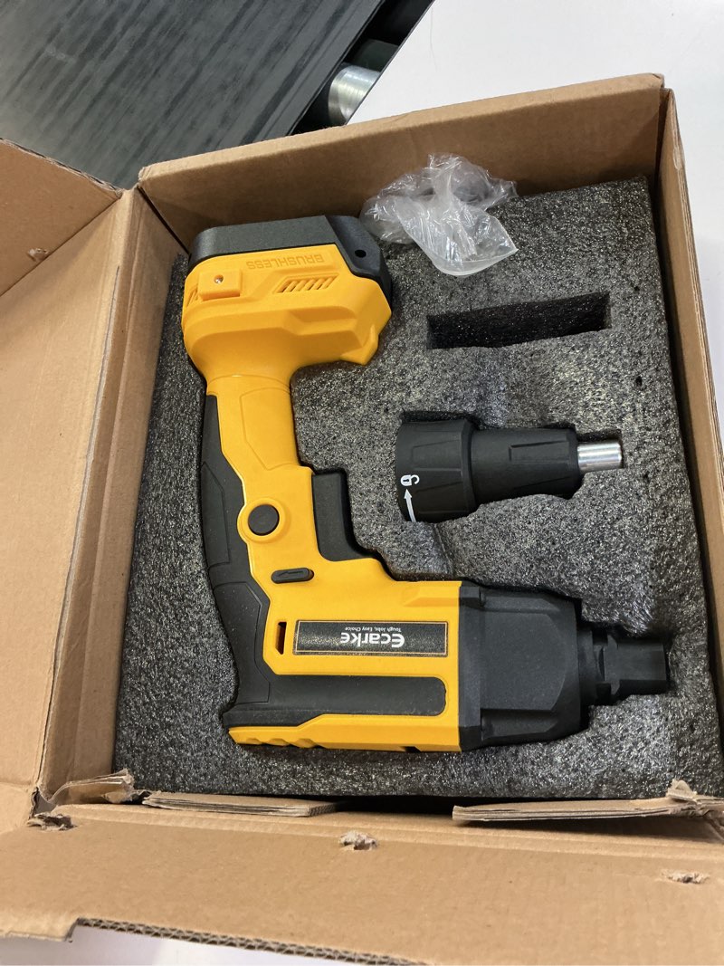 Condition photo showing Good Condition for ecarke drywall screw gun compatible with dewalt 20v battery, 6000rpm high-speed power screwdriver, brushless cordless screwgun tool with belt clip, led light, forward & reverse adjustable, tool only