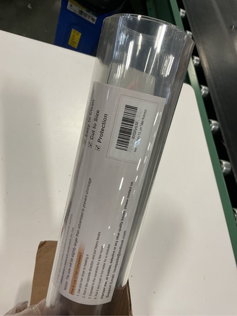 Condition photo showing Good Condition for LovePads 1.5mm Thick 42 x 68 Inch Clear Table Cover Protector, Clear Table Protector for Dining Room Table, Plastic Table Cover, Clear Plastic Tablecloth Protector, Dining Table Protectors Pads 42" x 70" Clear 1.5mm