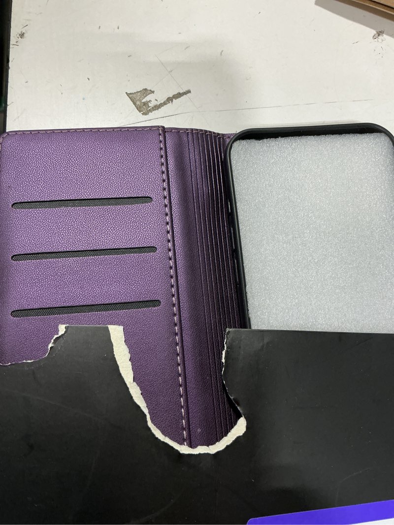 Condition photo showing Good Condition for defencase for iphone 16 pro max wallet case with rfid card holder, purple | durable soft pu leather, with zipper pocket, wrist strap, fashion snap flip phone cases cover with stand for women and men