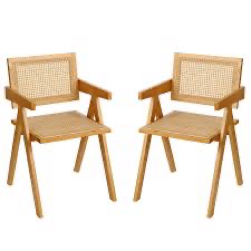 Wooden Dining Chairs Set of 2, Modern Mid Century Rattan Chairs, Comfy Armchairs, Outdoor Chairs wit
