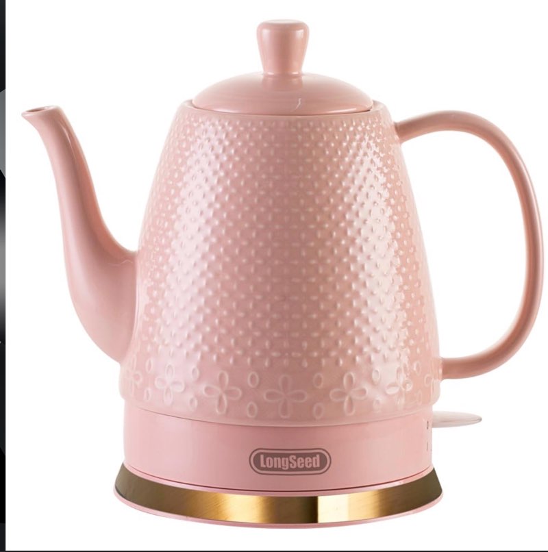 1.2 Liters Ceramic Electric Kettle Pot, Boil Water Quickly and Easily with Boil-Dry Protection, Auto Shut Off, Detachable Swivel Base, Graceful Gooseneck Teapot 1000W, Pink