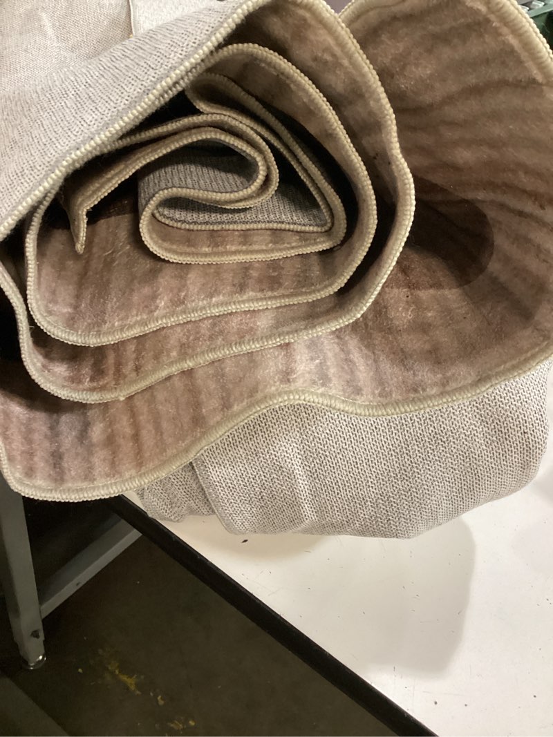 Condition photo showing As Is for large machine washable 8x10 area rug, soft modern geometric abstract brown rugs for bedroom living room, non-shedding faux wool indoor throw floor carpet for office entryway dining room decor 8x10 feet brown