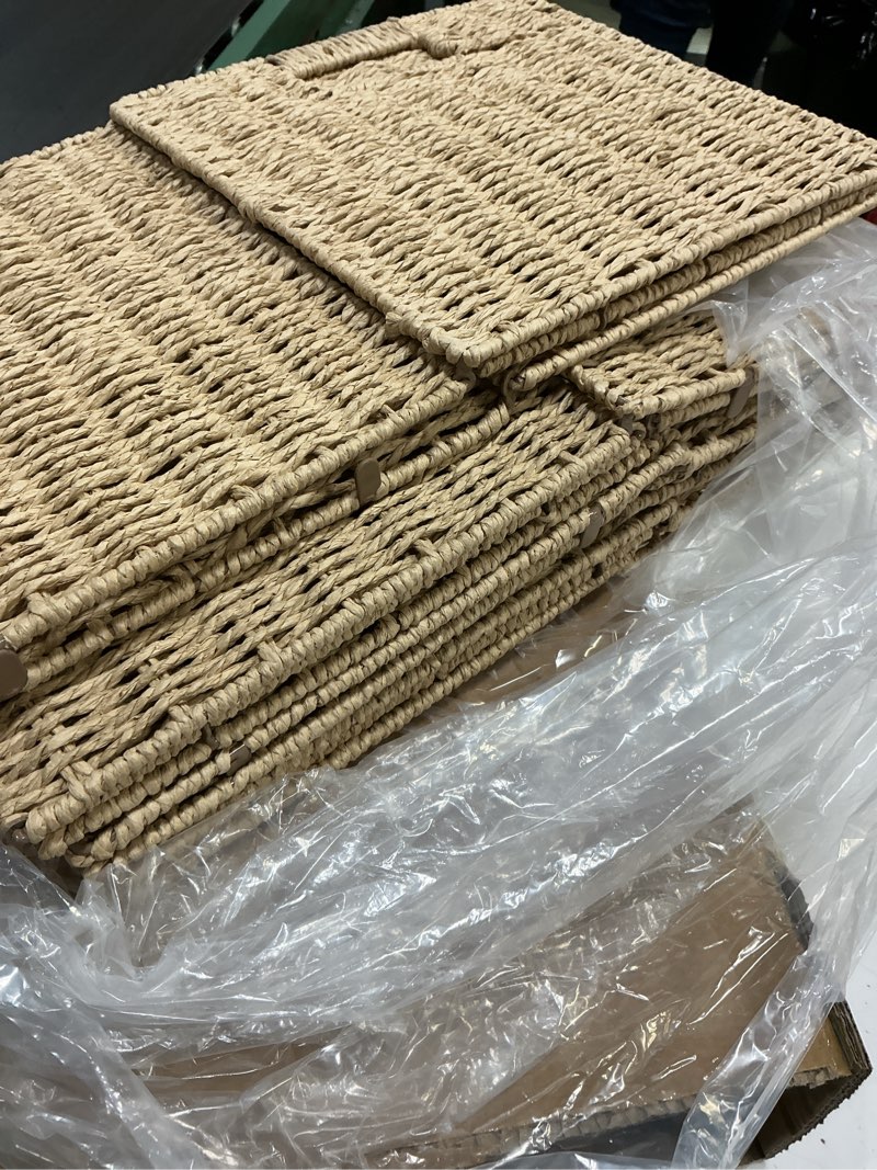 Condition photo showing Good Condition for woven wicker storage baskets 4-pack, 11x11 handwoven paper rope organizer bins, foldable cube storage cubes with built-in handles for shelves and closet organization(natural beige)
