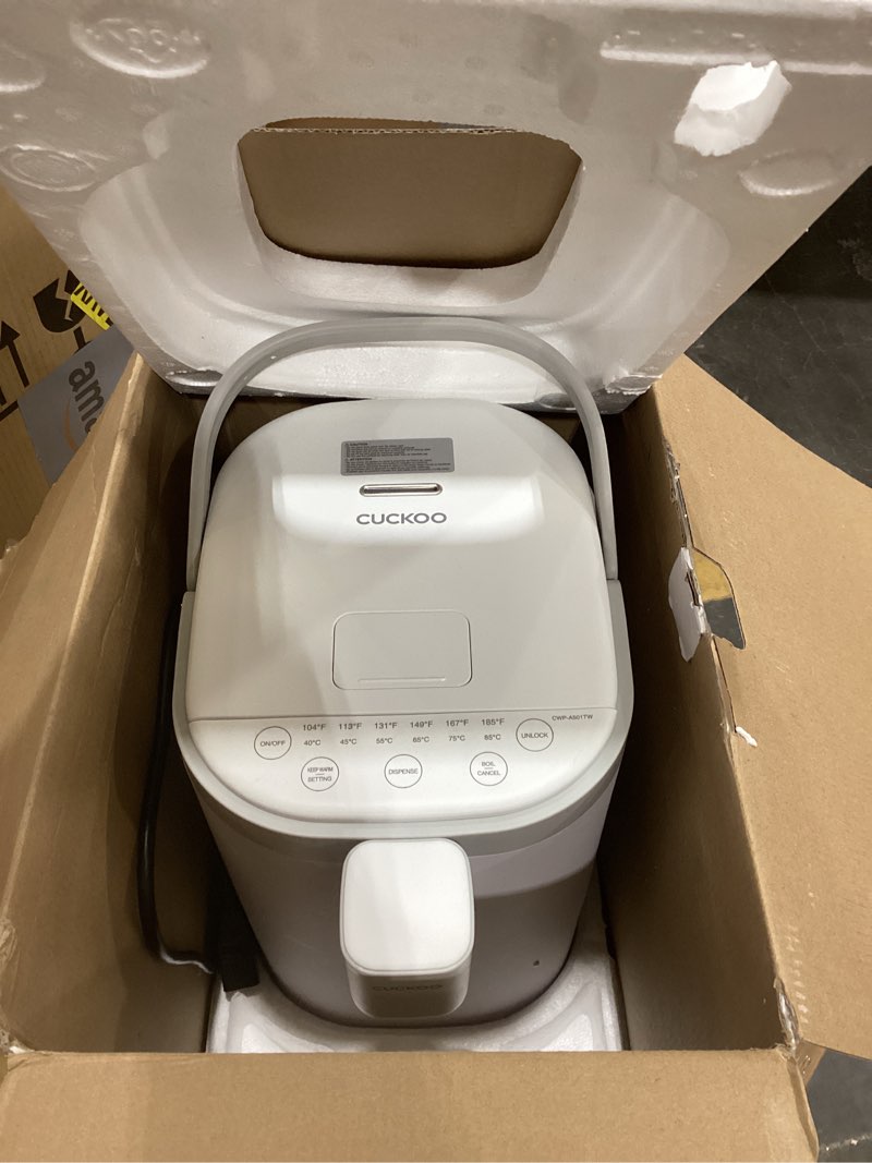 Condition photo showing As Is for CUCKOO CWP-A501TW 5-Liter Hot Water Dispenser & Warmer with 4 Operating Modes, Chlorine Evaporation, Child Lock Function (White/Gray)