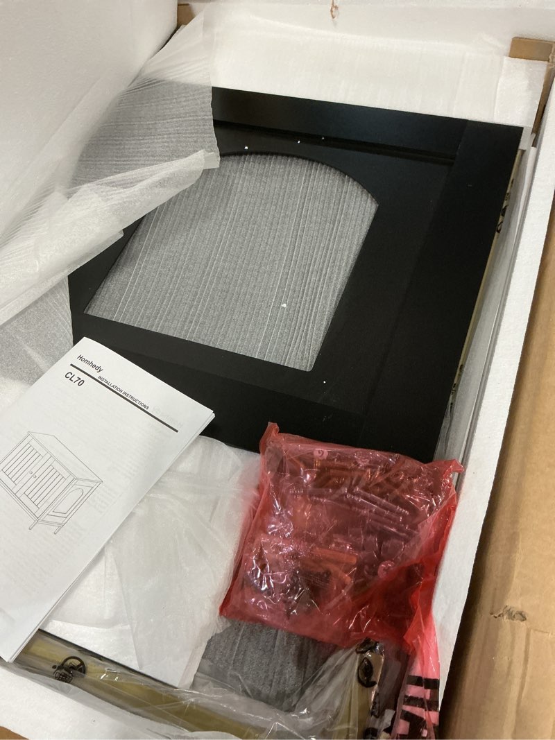Condition photo showing Good Condition for homhedy cat litter box enclosure, cat washroom furniture with metal frame, pet house, fit most of litter box, modern style, black and gold 28.3"l x 17.7"w x 21.7"h black