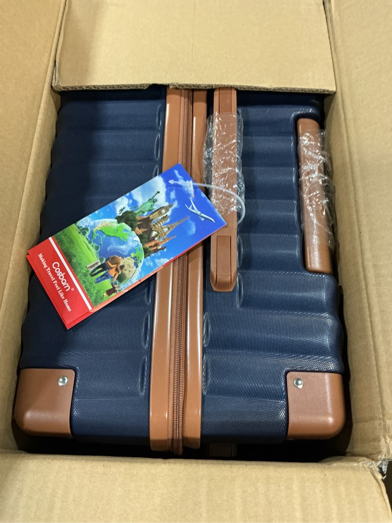 Condition photo showing New/Like New for cosbarn luggage sets 5 piece with tsa lock spinner wheels, unisex hard case abs suitcase set, hardshell lightweight waterproof travel hardside suitcases with wheels for women men, dark blue darkblue 5 piece sets (20/24/28/db/tb)