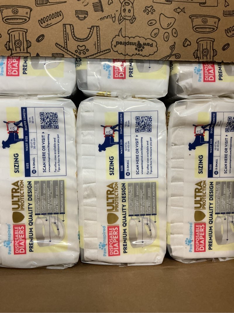 Condition photo showing New/Like New for paw inspired disposable dog diapers | female dog diapers ultra protection | diapers for dogs in heat, excitable urination, or incontinence (12&144 count) (x-small (144 count))