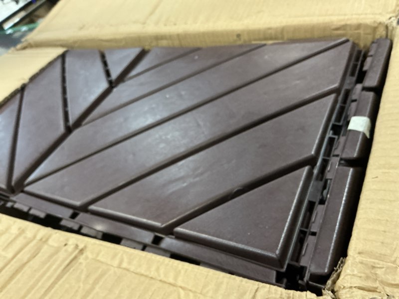 Condition photo showing Good Condition for vancastle 36 pack interlocking deck tiles, 12"x12" patio pavers, heavy duty plastic outdoor flooring with drainage, waterproof non-slip snap-together tiles for balcony, poolside, garage, dark brown 12"x12" dark brown 36