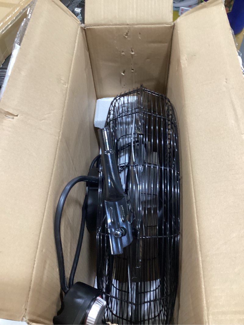 Condition photo showing As Is for lasko 20" black high velocity wall mount fan with pivoting head - 3 speeds, ideal wall mount fan or floor fans for home, garage, attic, 2264qm black silver