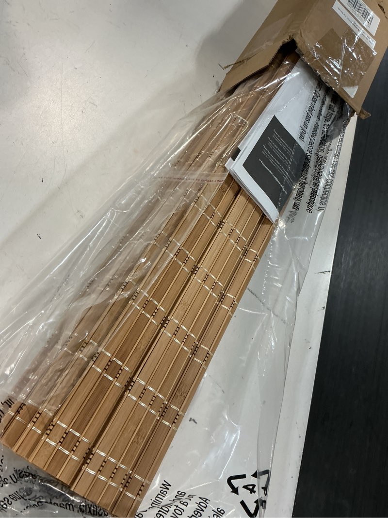 Condition photo showing Good Condition for lazblinds no tools no drill cordless bamboo roman shades, light filtering window treatment, roll up bamboo blinds for windows 35.5'' w x 48'' h, brown light filtering-brown206 35.5" w x 48" h