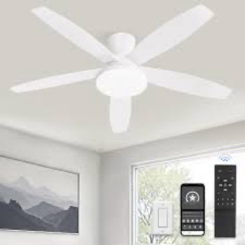 zmishibo 48 inch ceiling fans with lights and remote/app control,white low profile ceiling fan with 