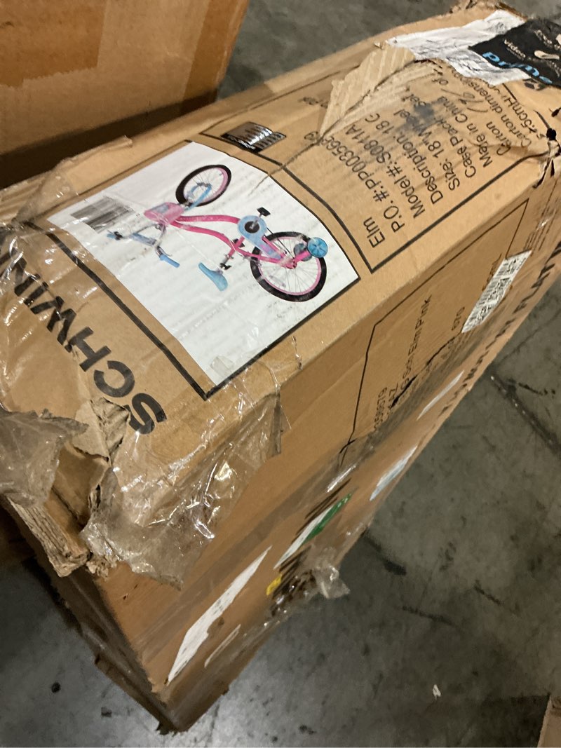 Condition photo showing Good Condition for schwinn elm bike, 18 inch bike for kids ages 5-9, smartstart ergonomic design for kids, adjustable seat grows with your child, rear coaster brake and front caliper brake, training bicycle pink 18-inch wheels elm basket