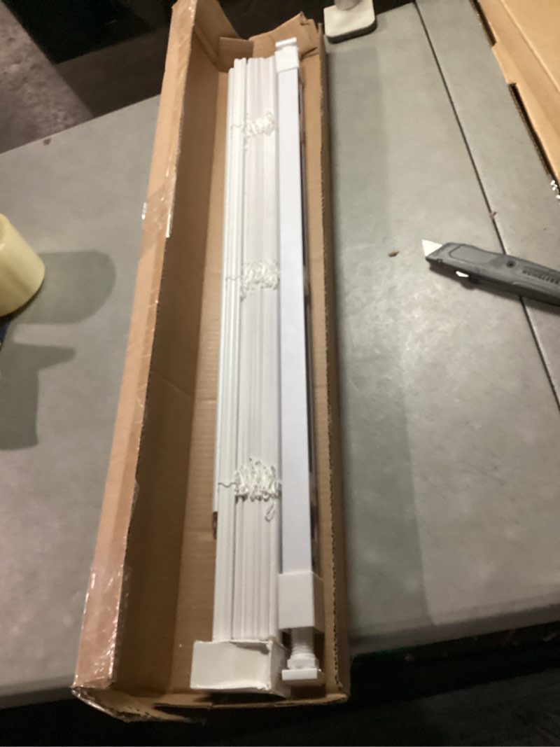 Condition photo showing As Is for lumino - cordless light filtering mini blinds for indoor windows - 35.5" w x 60" l - white, 1" vinyl slats, smooth lift operation, horizontal window blinds for home white 35.5"w x 60"h