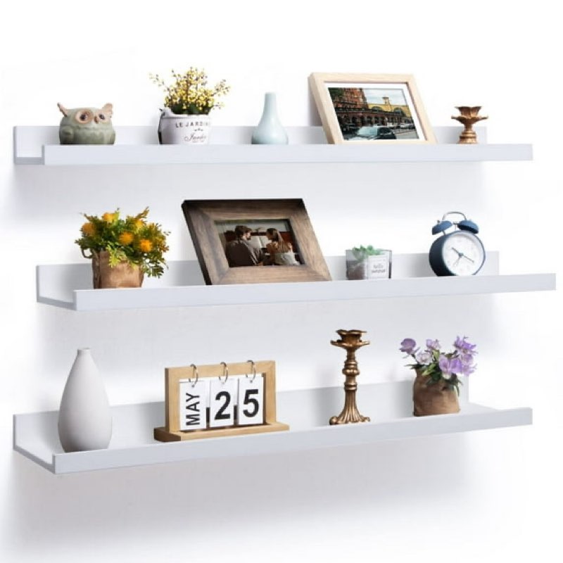 picture ledge shelf, floating shelves wall mounted set of 3, photo shelf modern wall shelves for decor,white