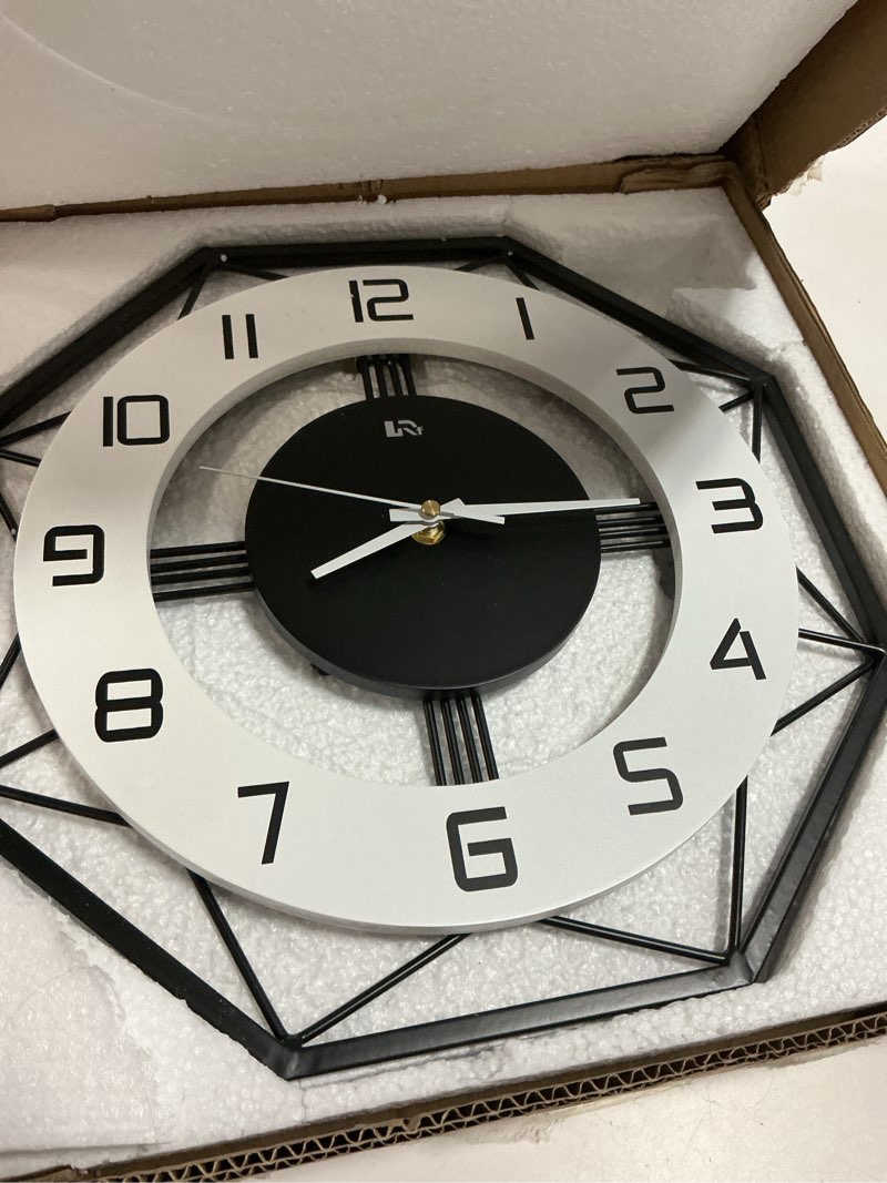 Condition photo showing Good Condition for modern wall clock for bedroom big silent large decorative wall watch for living room decor black office kitchen non ticking metal indoor wall clock 17 inch 17inch