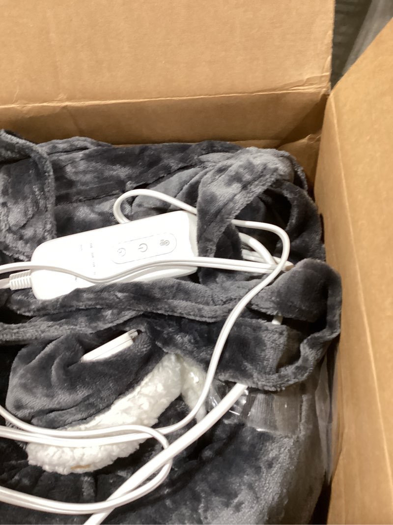 Condition photo showing New/Like New for Wearable Heated Blanket with Foot Pocket, Electric Wearable Throw Blanket with Sleeves, Hood, Portable Heated Blanket with 8 Heat Settings, 1-10 Hours Auto Shut-off, Gift for Family, Friends, 50*70" Grey
