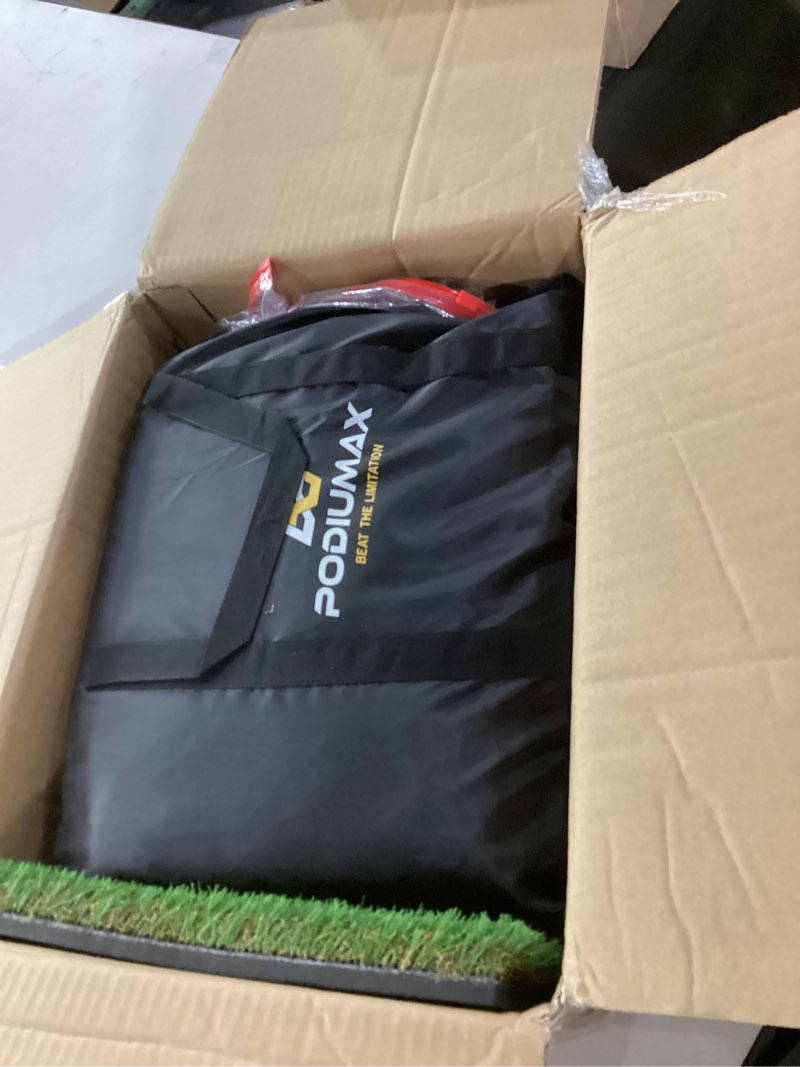 Condition photo showing As Is for podiumax golf net, 10x7ft golf practice net and mat, noise reduce target, 5 balls, 4 sandbags, tee, carry bag, hitting nets for backyard garage, indoor driving chiping, gift for men & golfers