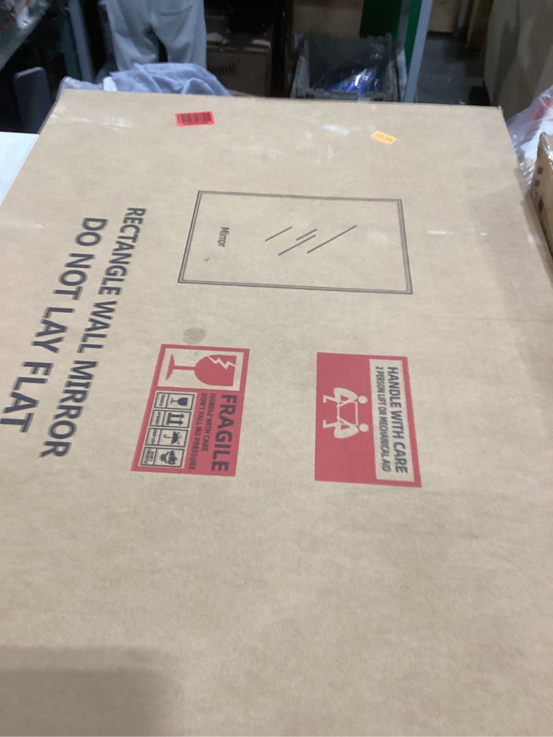 Condition photo showing As Is for VocalStar 16 x 24 Inch Black Bathroom Mirror for Wall, Square Corner Rectangle Black Metal Framed Bathroom Vanity Mirror Modern Farmhouse, 1/4-inch Shatterproof Glass | Ultra-Flush Hanging Black 24"L x 16"W