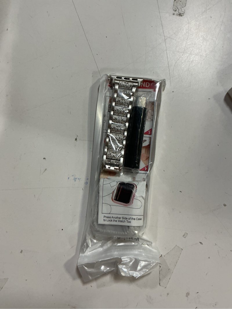 Condition photo showing New/Like New for Mosonio Compatible with Apple Watch Band 38mm 40mm 41mm 42mm 44mm 45mm 46mm 49mm with 2 Pack Case Women, Jewelry Replacement Metal Bands Strap with Bling PC Protective Case for iWatch Ultra SE Series 11/10/9/8/7/6/5/4/3/2/1 Starlight 40mm (Series 6/5/4/SE)