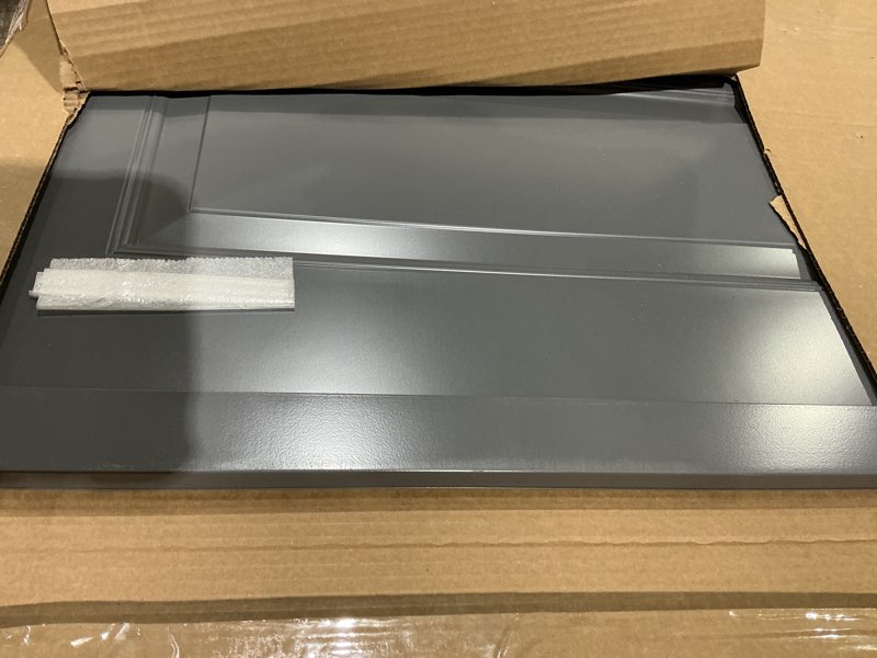 Condition photo showing As Is for 400 series 36 in. x 80 in. charcoal gray universal 3/4-light retractable aluminum storm door with matte black hardware