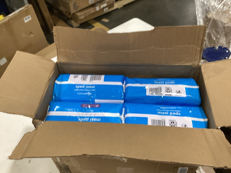 Condition photo showing New/Like New for Amazon Basics Thick Maxi Pads with Wings for Periods - Extra Heavy Overnight Absorbency, Unscented, Size 5, 20 Count (Previously Solimo) Size 5 20
