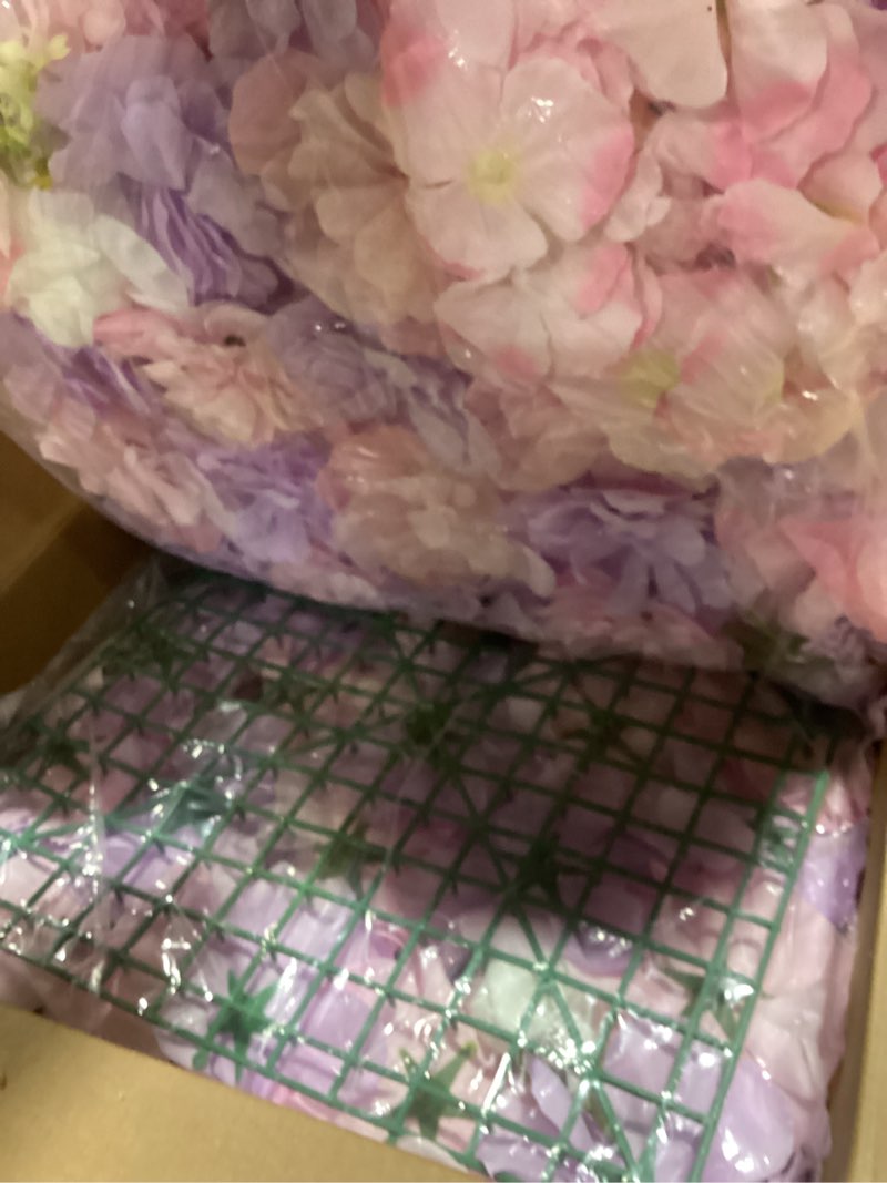 Condition photo showing New/Like New for riddsee flower wall backdrop12 pcs 16.5x16.5 inch floral wall panel artificial silk rose wall decor ideal for wedding celebrations, festive party backdrops, and home decor-pink and purple pink and purple 16.5inch