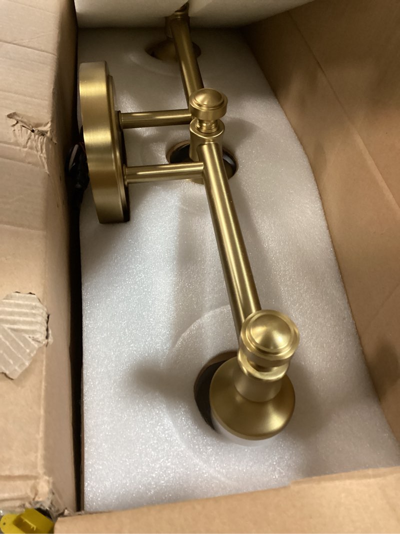 Condition photo showing As Is for Gold Bathroom Vanity Light, 3-Light Bathroom Light Fixtures Over Mirror, Traditional Vanity Lights for Living Room, Milk White Bell Glass Shades, Standard E26 Base, Aged Brass Aged Brass 3-Light